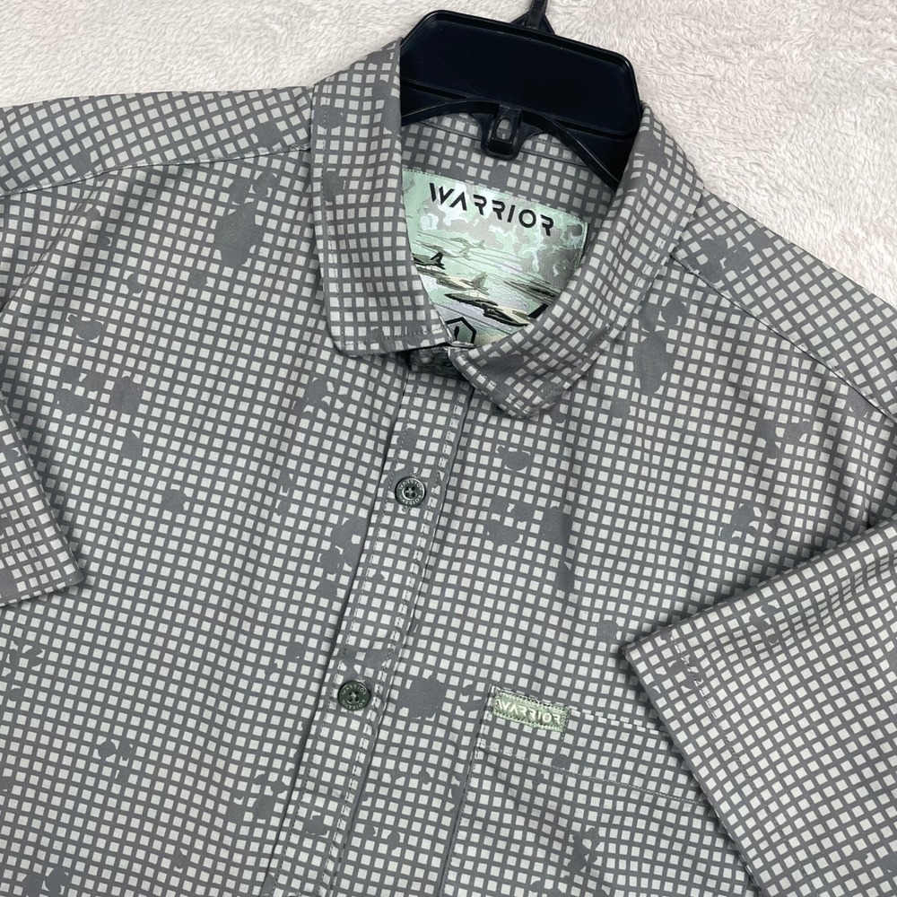 Warrior DNC Shirt Mens Large Green Desert Night Camo Grid Button Up Stretch